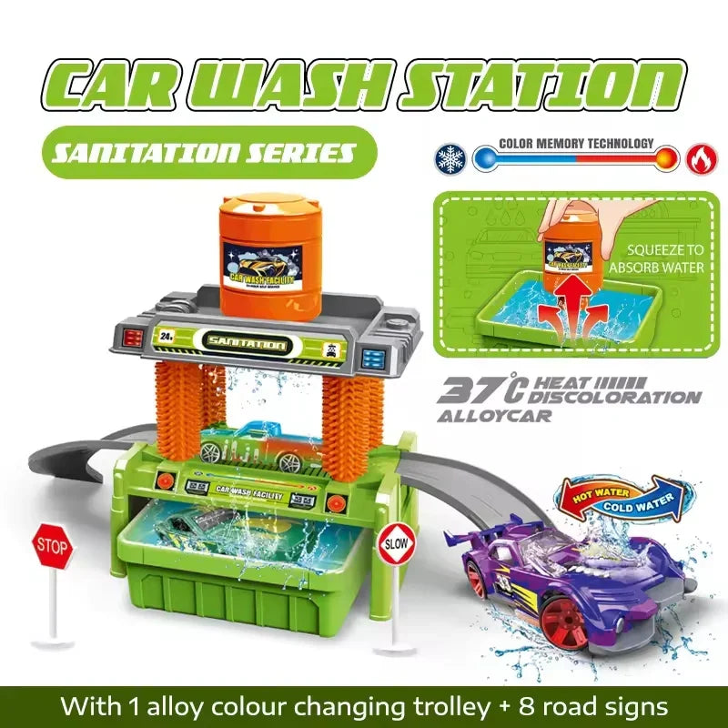 Fidtoy Station de lavage avec voiture en alliage changeant de couleur