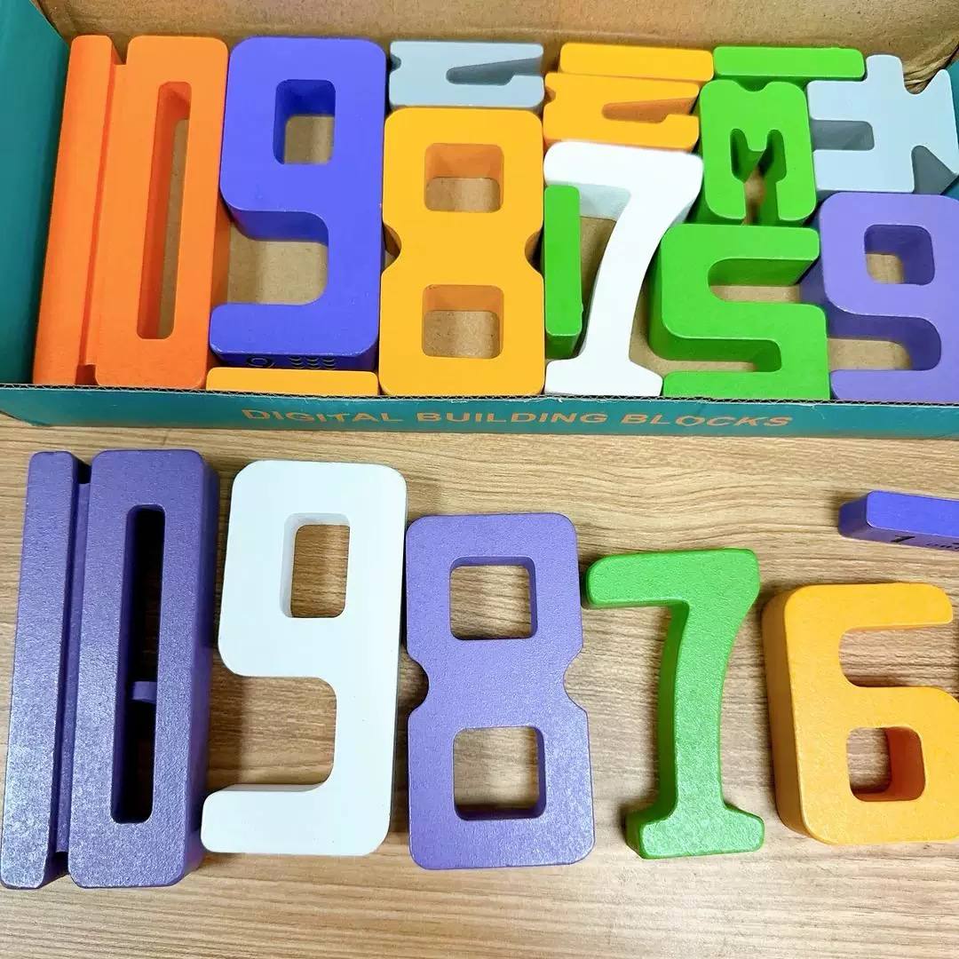10 Wooden Number Blocks Kids Learning Maths Counting Toys Building Blocks