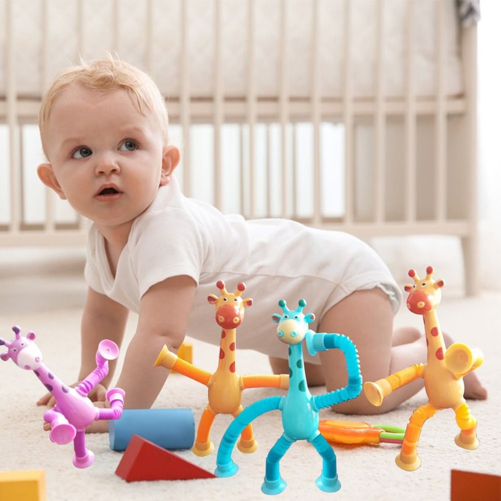 Fidtoy Telescopic Suction Cup Giraffe Sensory Toy for Toddlers Stretch Pop Tube Fidget Toy