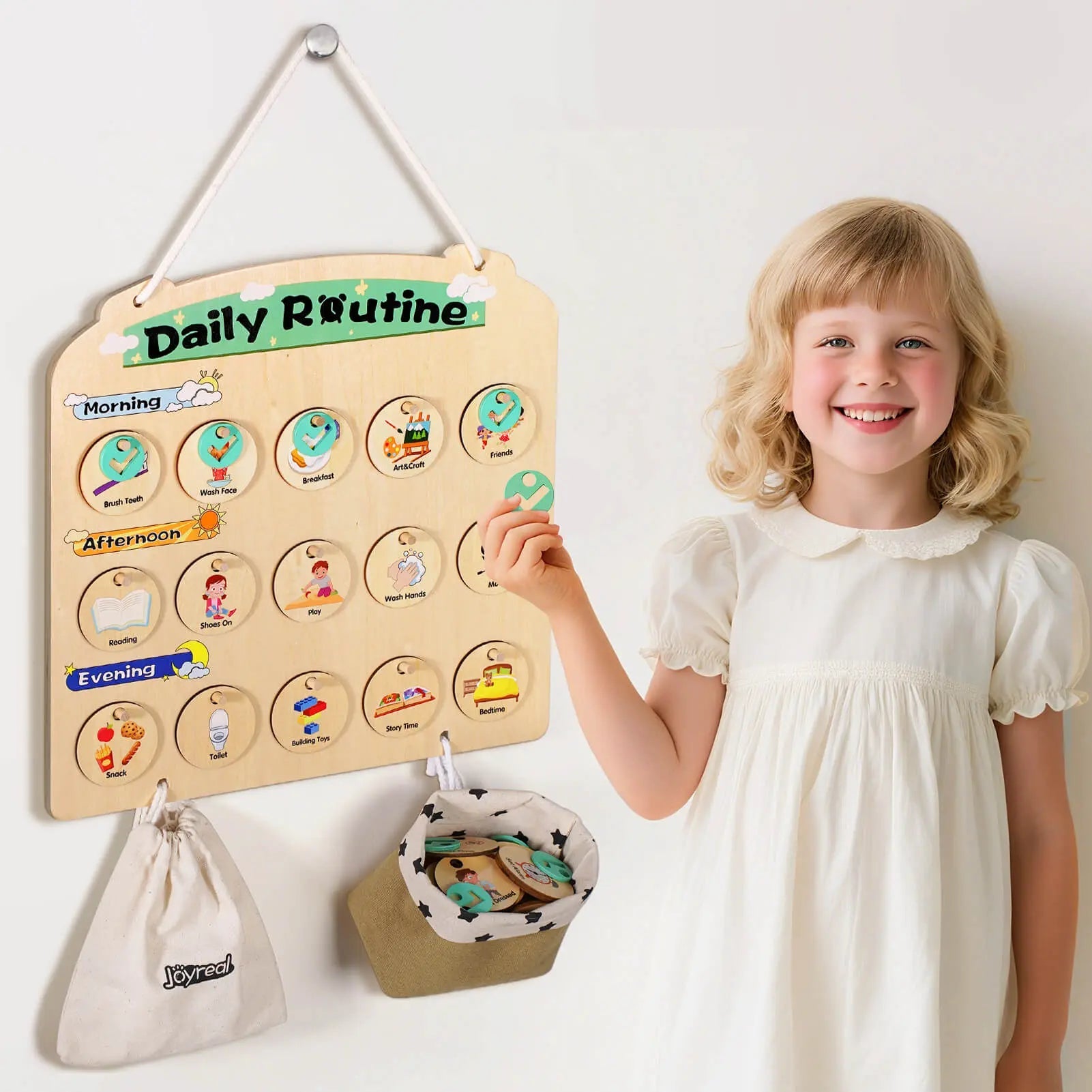 Wooden Visual Schedule for Kids - Sensory Routine Board for 3-6 Year Olds