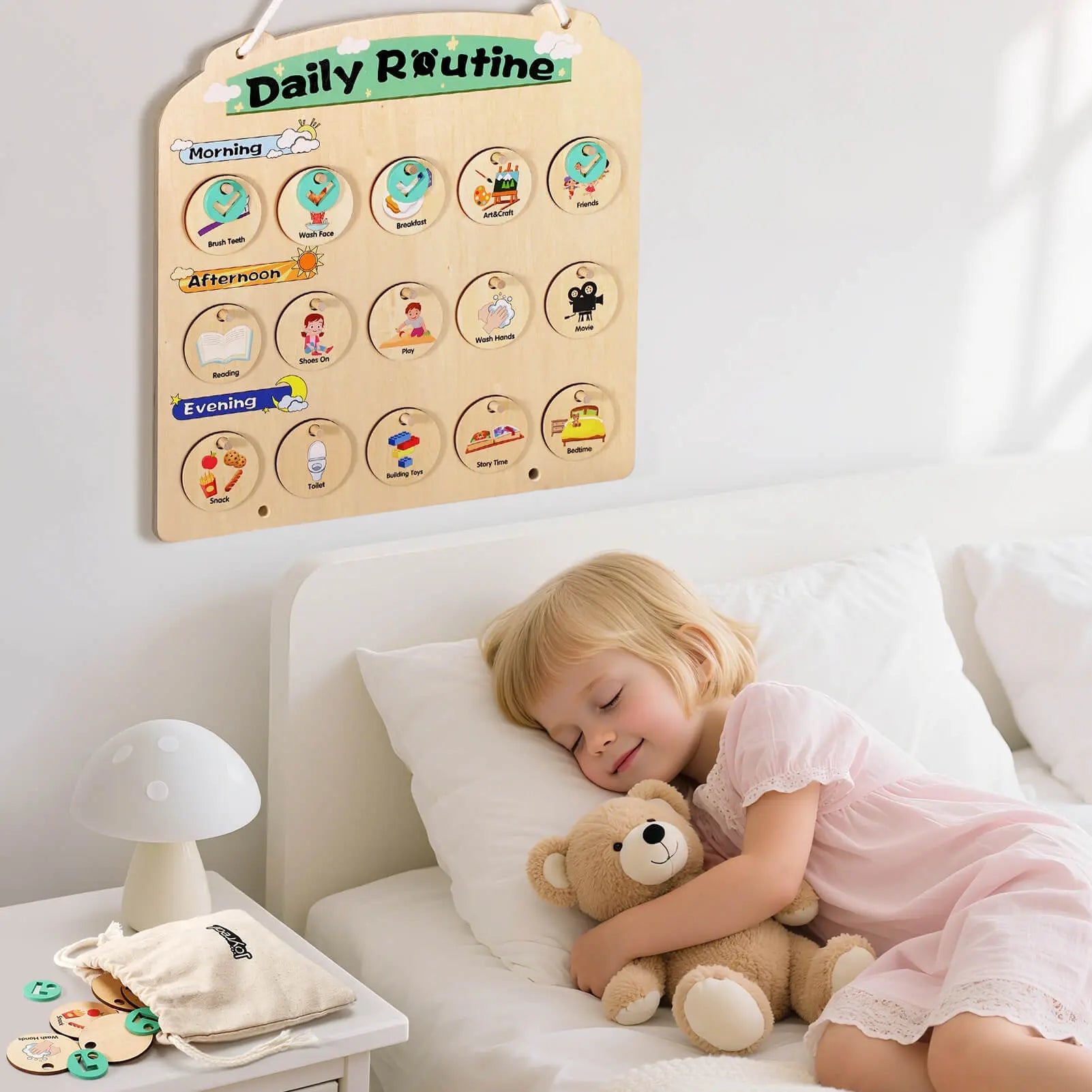 Wooden Visual Schedule for Kids - Sensory Routine Board for 3-6 Year Olds