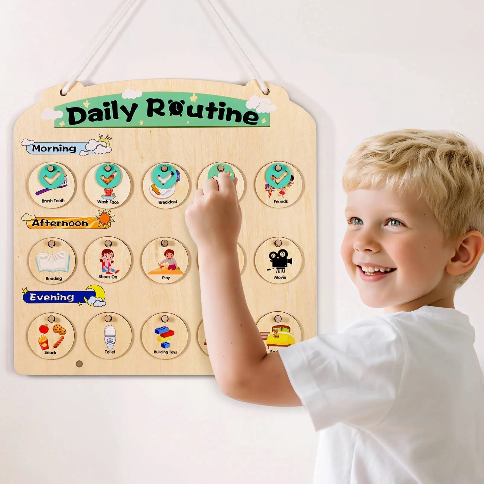Wooden Visual Schedule for Kids - Sensory Routine Board for 3-6 Year Olds