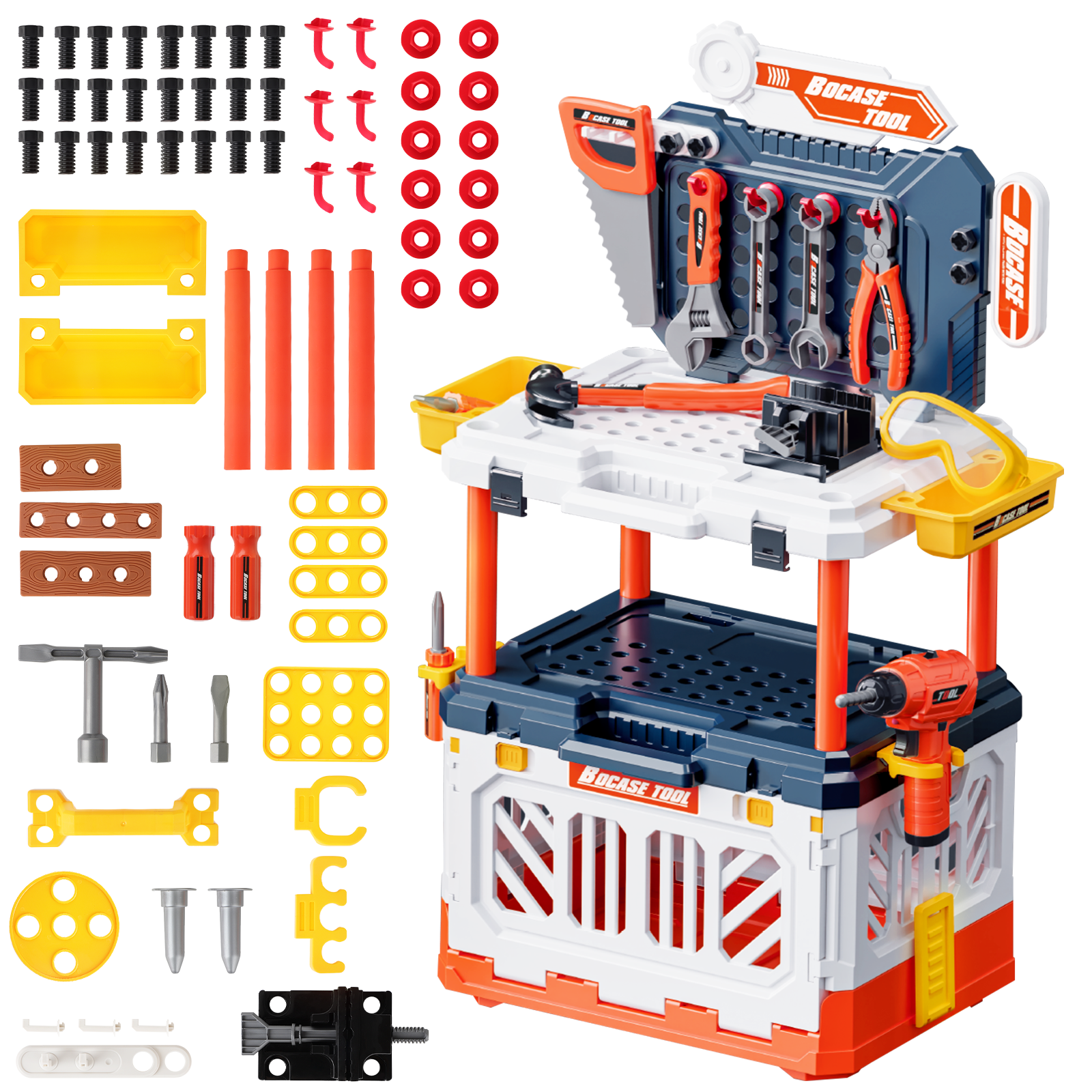 4 in 1 Kids Portable Workbench 90 Pcs Transformable Tool Bench