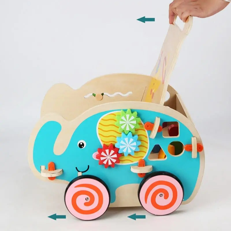 Fidtoy Pousseur Walking Cart – Elephant Wooden Toddler Push Toy for First Steps