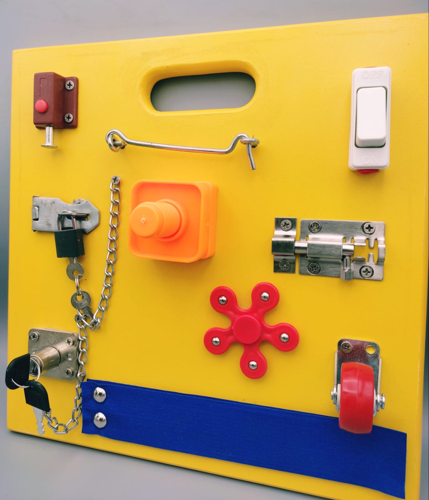 Busy Board - Montessori Activity Learning Wooden board - Yellow