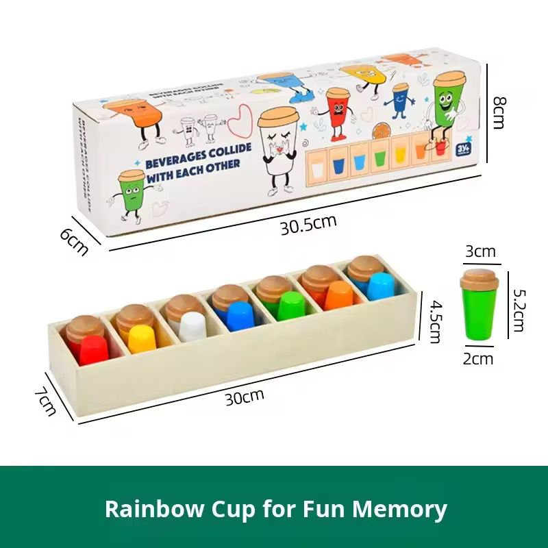 Montessori Wooden Memory Matching Logic Game - Visual Memory Challenge with Rainbow Cups