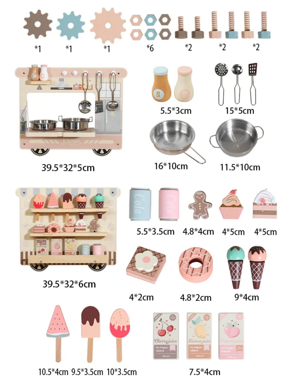 Wooden Pretend Play Wall Panel Train Set – Interactive Role Play Activity for Kids (Ice Cream Shop, Kitchen, Makeup & Tools)