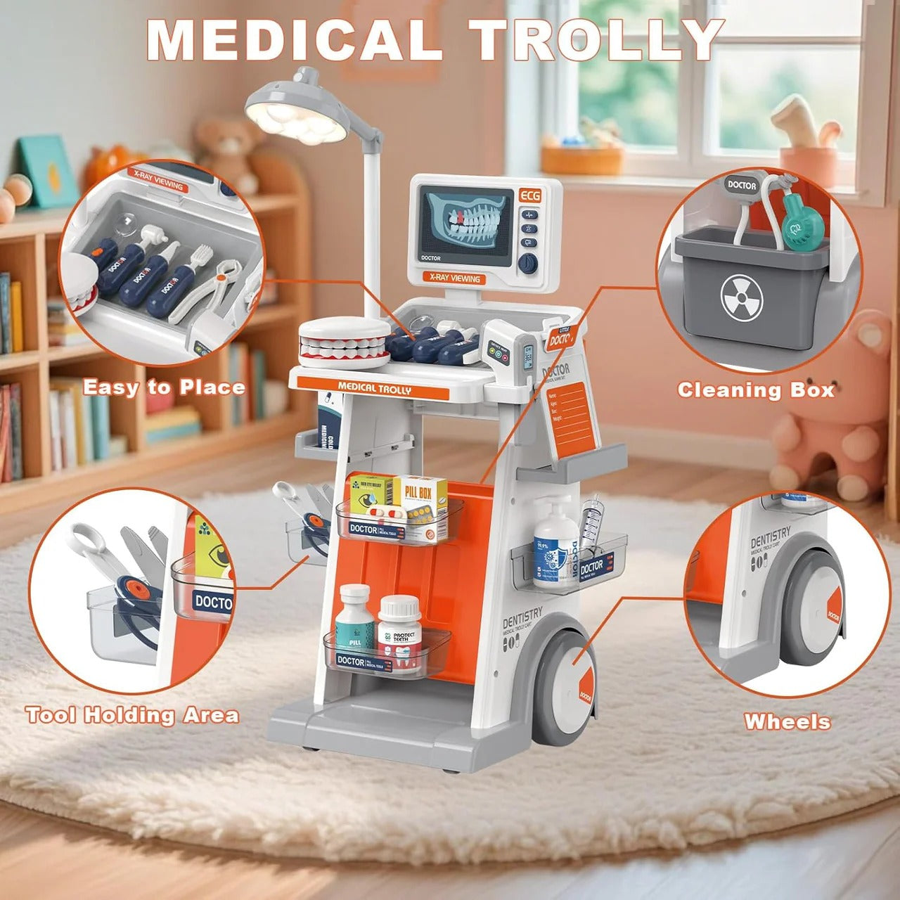 Realistic Medical Trolley Playset for Kids - 091