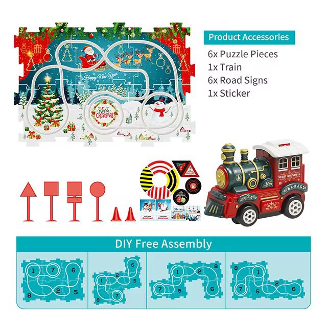 Christmas Train Puzzle Track Maze | 6pcs puzzle set with train