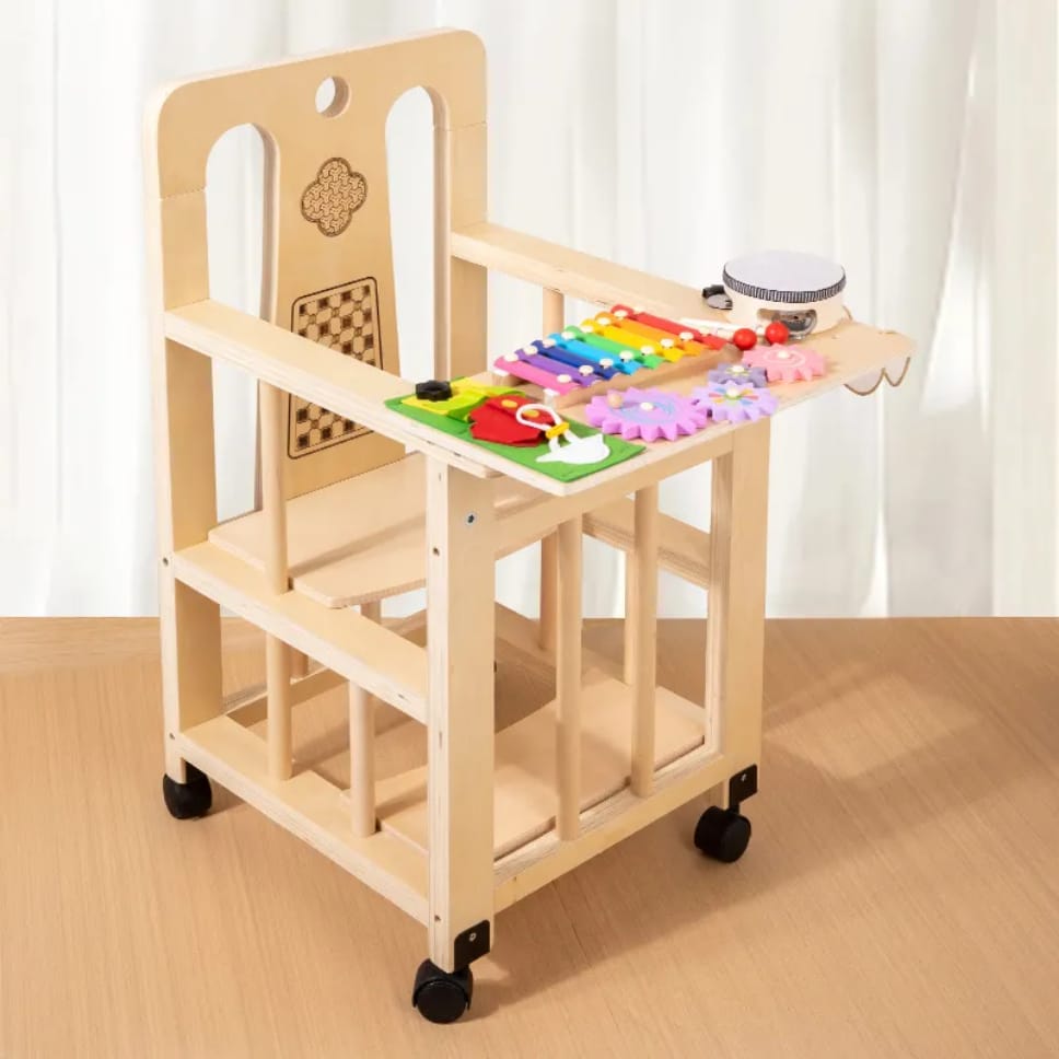 Wooden Multi-Use Baby Growth Chair with Sensory Activity Board (6–36 Months)