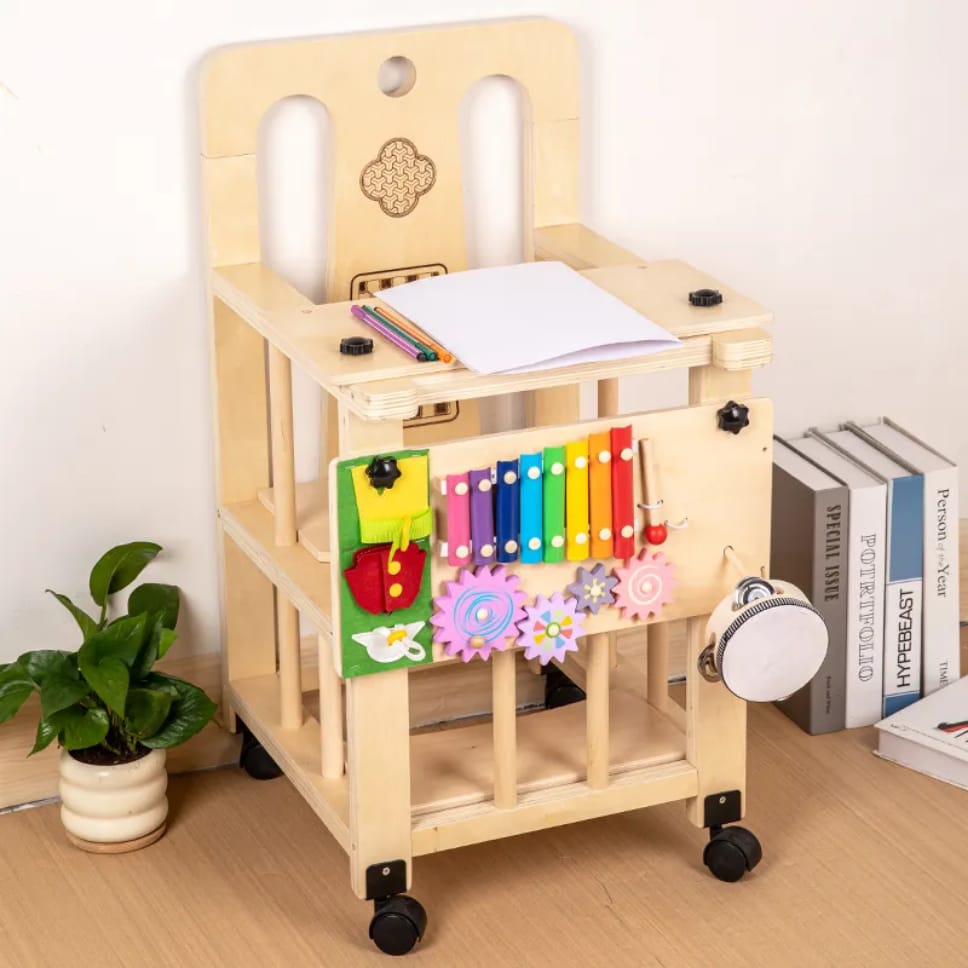 Wooden Multi-Use Baby Growth Chair with Sensory Activity Board (6–36 Months)