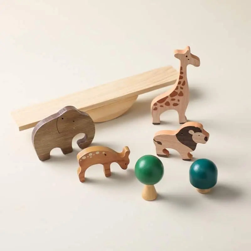 Fidtoy Wooden Animal and Dinosaur Balance Set – Montessori Learning Toy for Kids