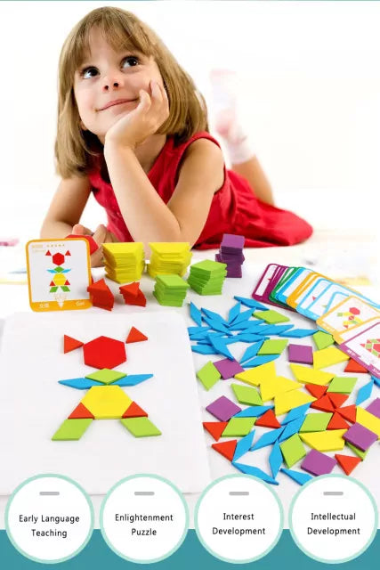 Wooden Colorful Pattern Blocks - 155 pieces