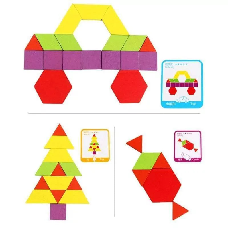 Wooden Colorful Pattern Blocks - 155 pieces