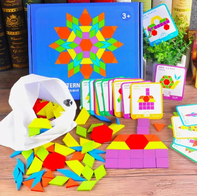 Wooden Colorful Pattern Blocks - 155 pieces