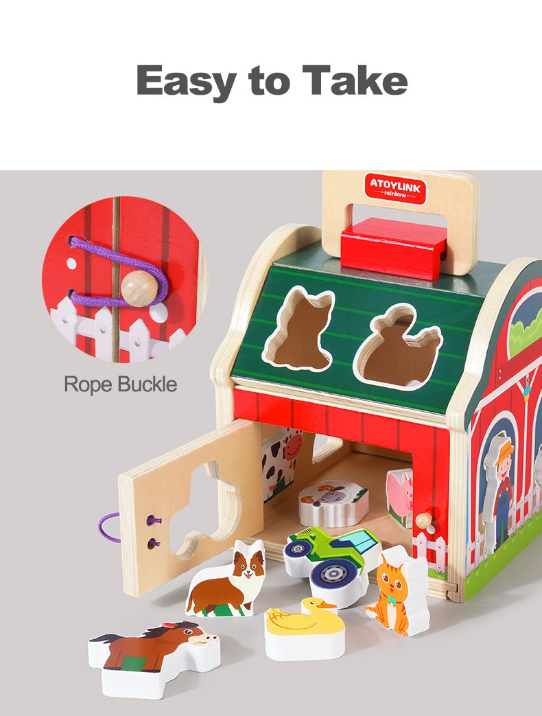 Wooden Barn Shape Sorter - Farm Animal Puzzle and Fine Motor Activity