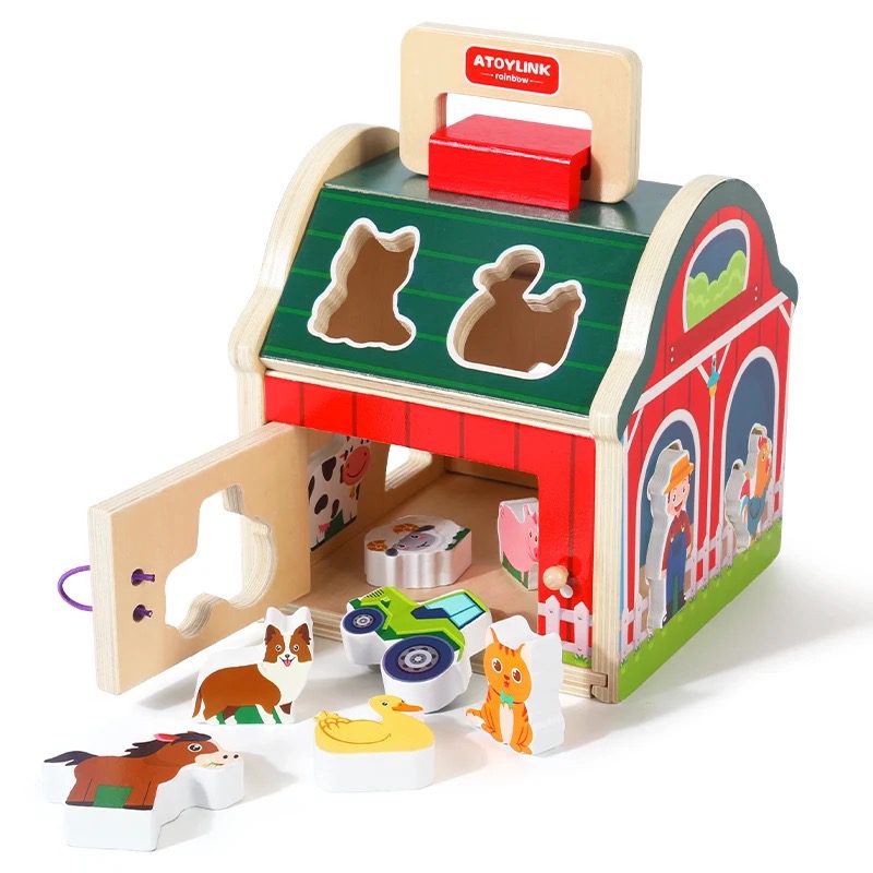 Wooden Barn Shape Sorter - Farm Animal Puzzle and Fine Motor Activity