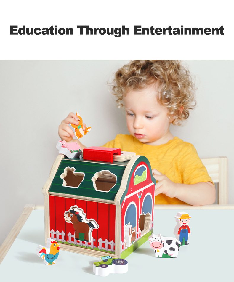 Wooden Barn Shape Sorter - Farm Animal Puzzle and Fine Motor Activity