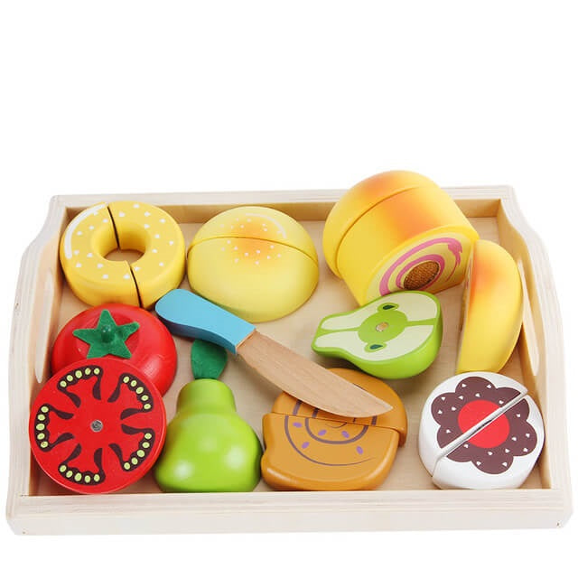 Fidtoy Juego de comida de madera de juguete de cocina para jugar a las casitas 18M+