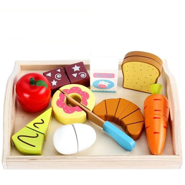 Fidtoy Juego de comida de madera de juguete de cocina para jugar a las casitas 18M+