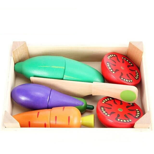 Fidtoy Juego de comida de madera de juguete de cocina para jugar a las casitas 18M+