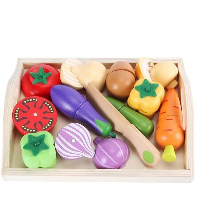 Fidtoy Juego de comida de madera de juguete de cocina para jugar a las casitas 18M+