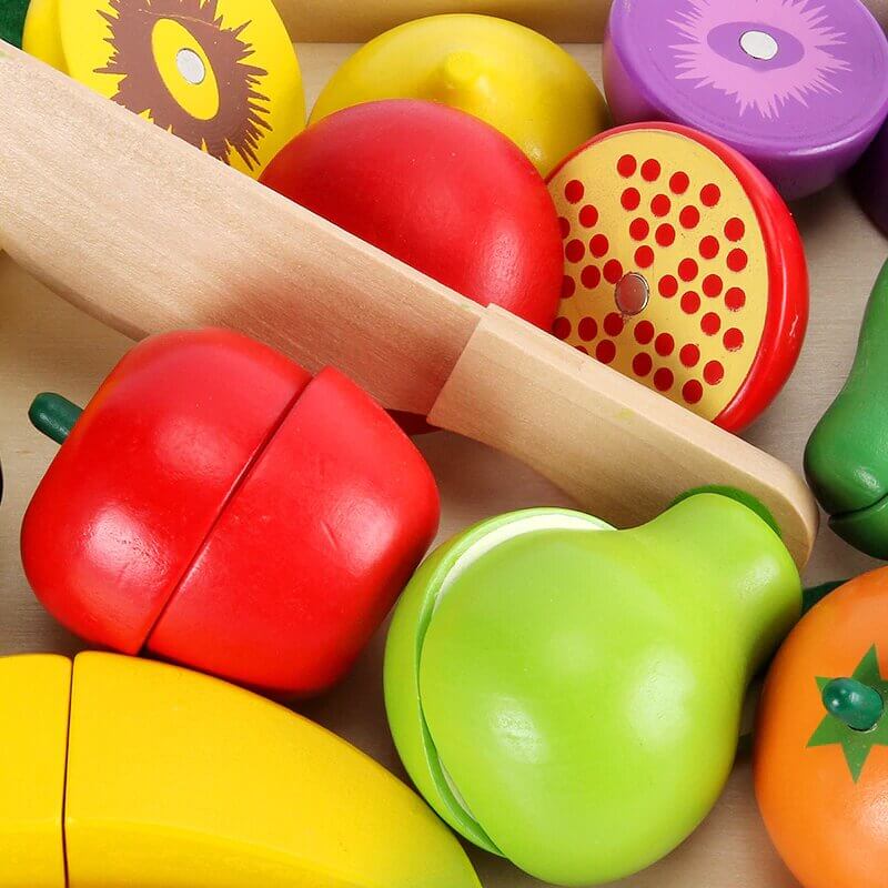 Fidtoy Juego de comida de madera de juguete de cocina para jugar a las casitas 18M+
