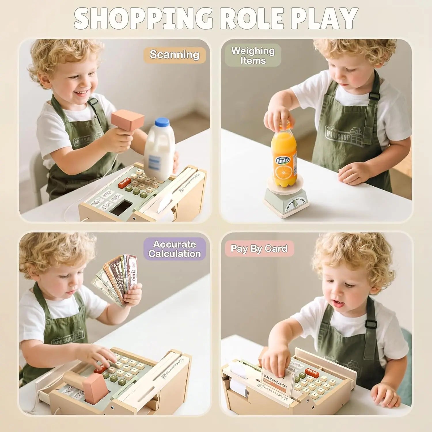 Wooden Cash Register Set for Toddlers - Educational Play Toy
