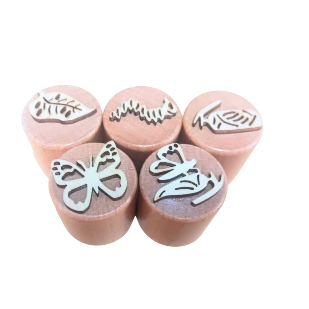 Montessori Kids Wooden Stamps Insects Bee Footprints Animals Butterfly lifecycle Set