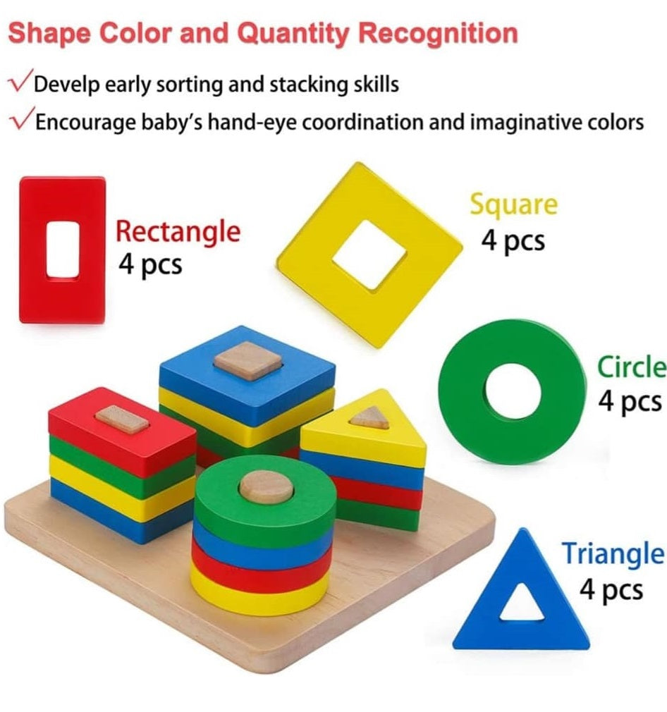 Wooden Basic Geometric Shape Stacker Sorting Board B