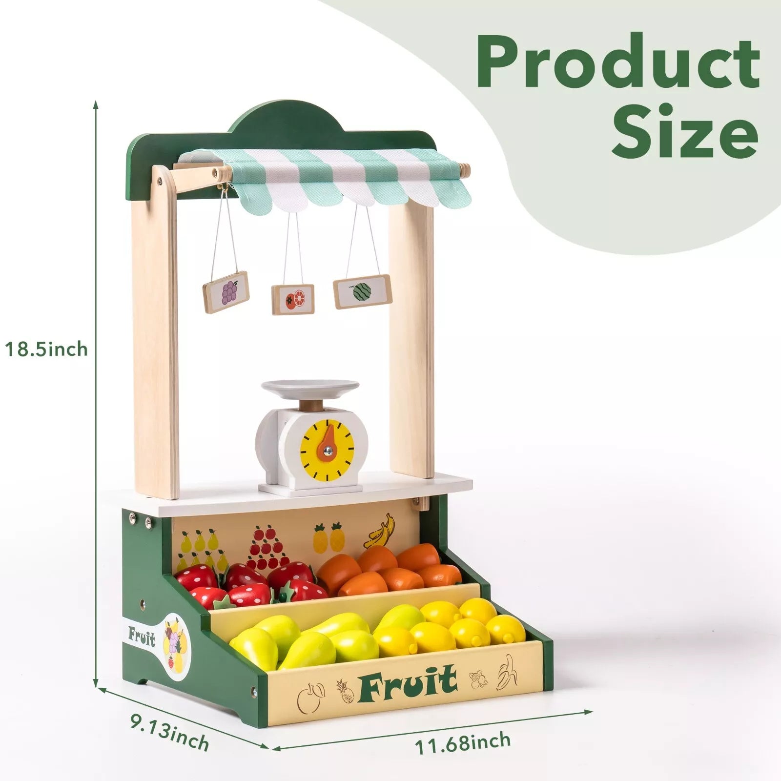 Wooden Farmers Market Stand Fruit Stall Toy Grocery Store Set For Kids