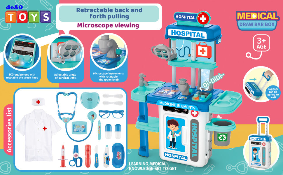 Doctor Playset for Kids Pretend Medical Station with Realistic Features & Lights - Educational Role Play Toys for 3-5 Year Old Girls and Boys - Perfect Gift for Christmas Birthday