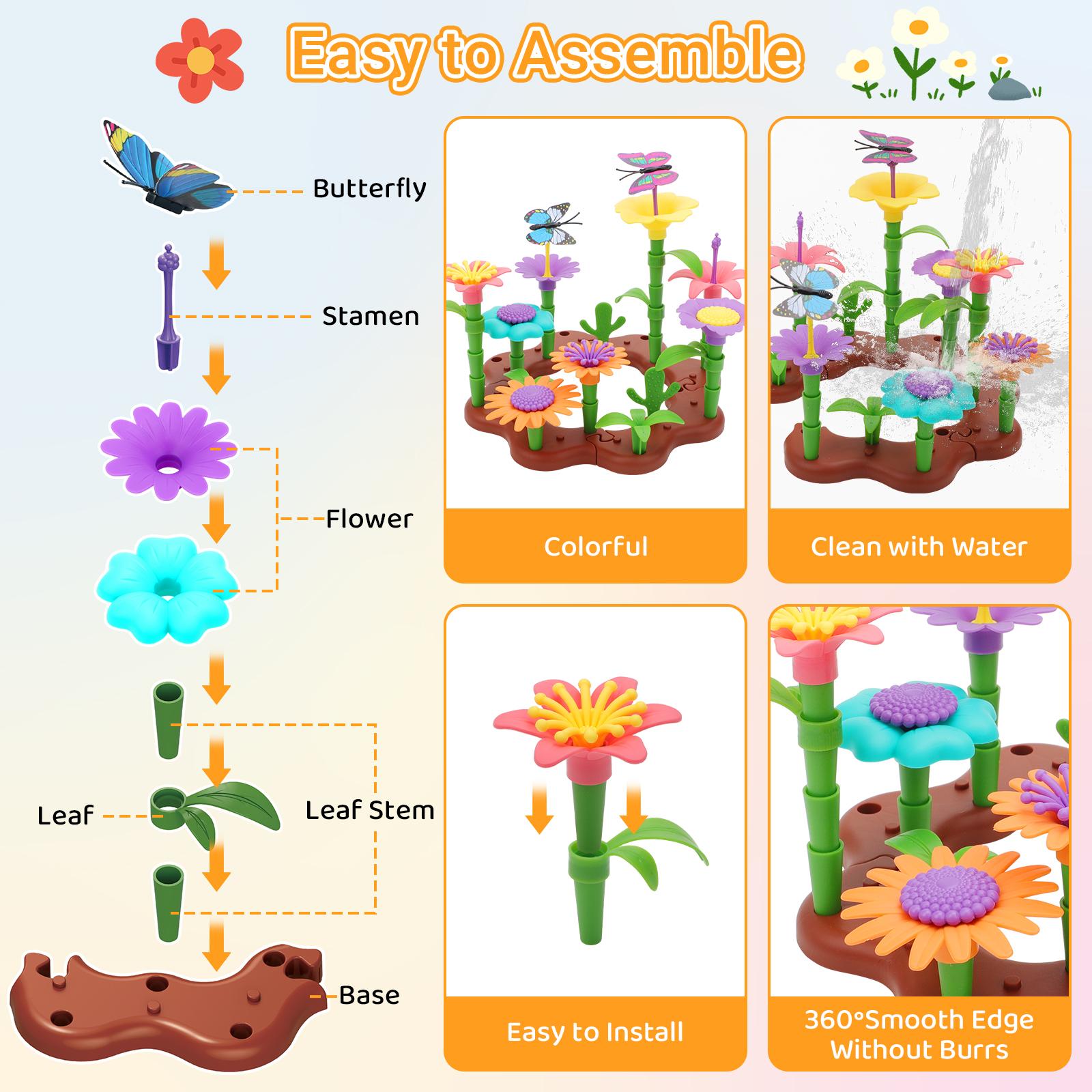 54 PCS DIY Flower Garden Toy Creative Building Planting Set for Girls Montessori-Inspired STEM Playset for Ages 3–6
