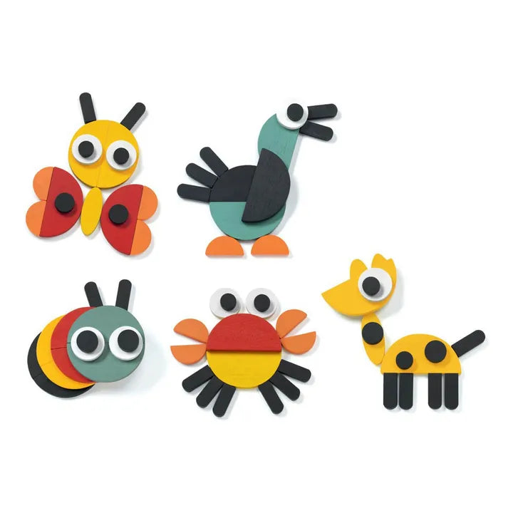 Extra Thick Wooden Geometric Shapes Pattern Blocks with animal theme Flash Cards