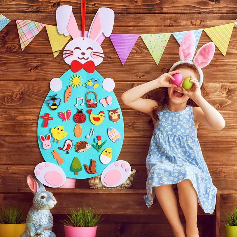 Fidtoy Felt Bunny Wall Activity Toy for Kids 1+ Easter Decor