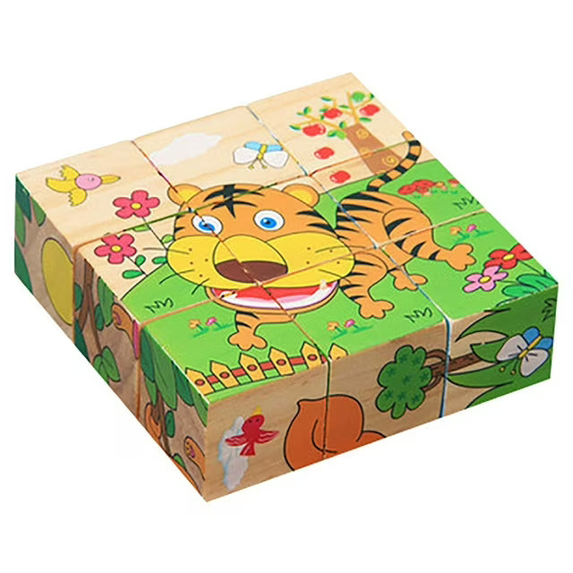 Fidtoy Three Dimensional 6 Sided Block Puzzle for Kids | Wooden Character Cube Puzzle, 6-Sided Matching Blocks, Spatial Reasoning, Problem-Solving & Parent-Child Puzzle Toy Age 2-6
