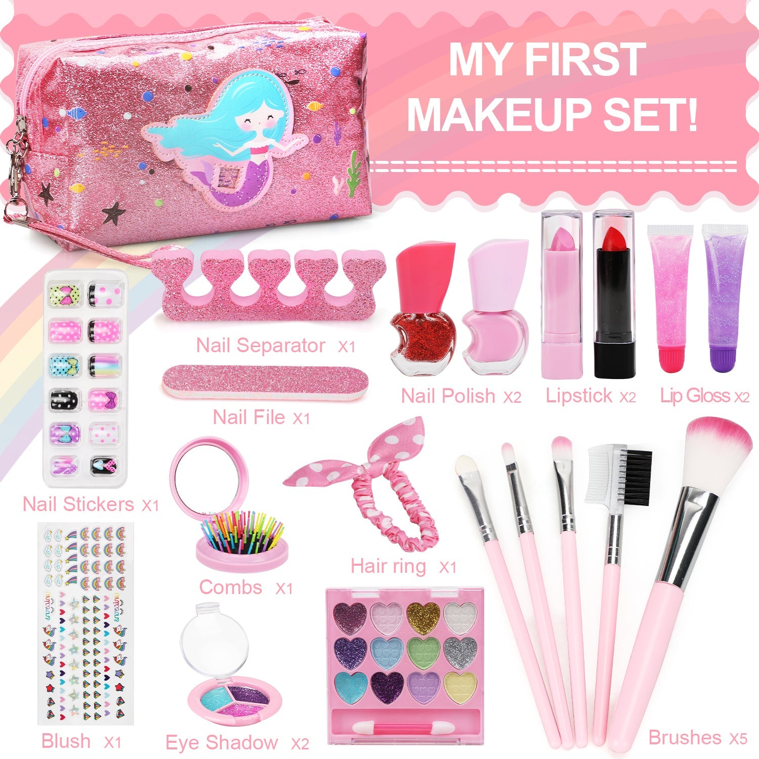 Fidtoy Mermaid Makeup Kit for Kids with Bag and Beauty Set
