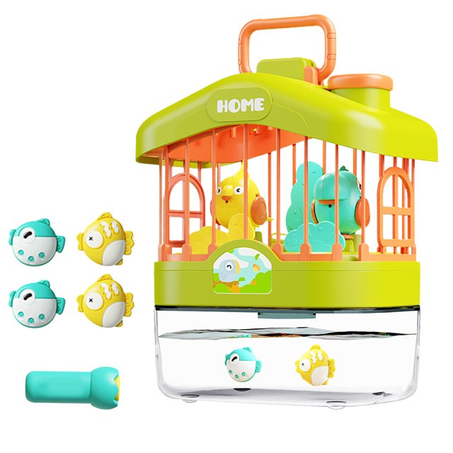 Fidtoy 2in1 Fun Talking Bird Cage and Magnetic Fish Plastic Talking Bird Cage Aquarium Toy with Voice Sensing, Music, Lights and Magnetic Fish Game Ages 2+