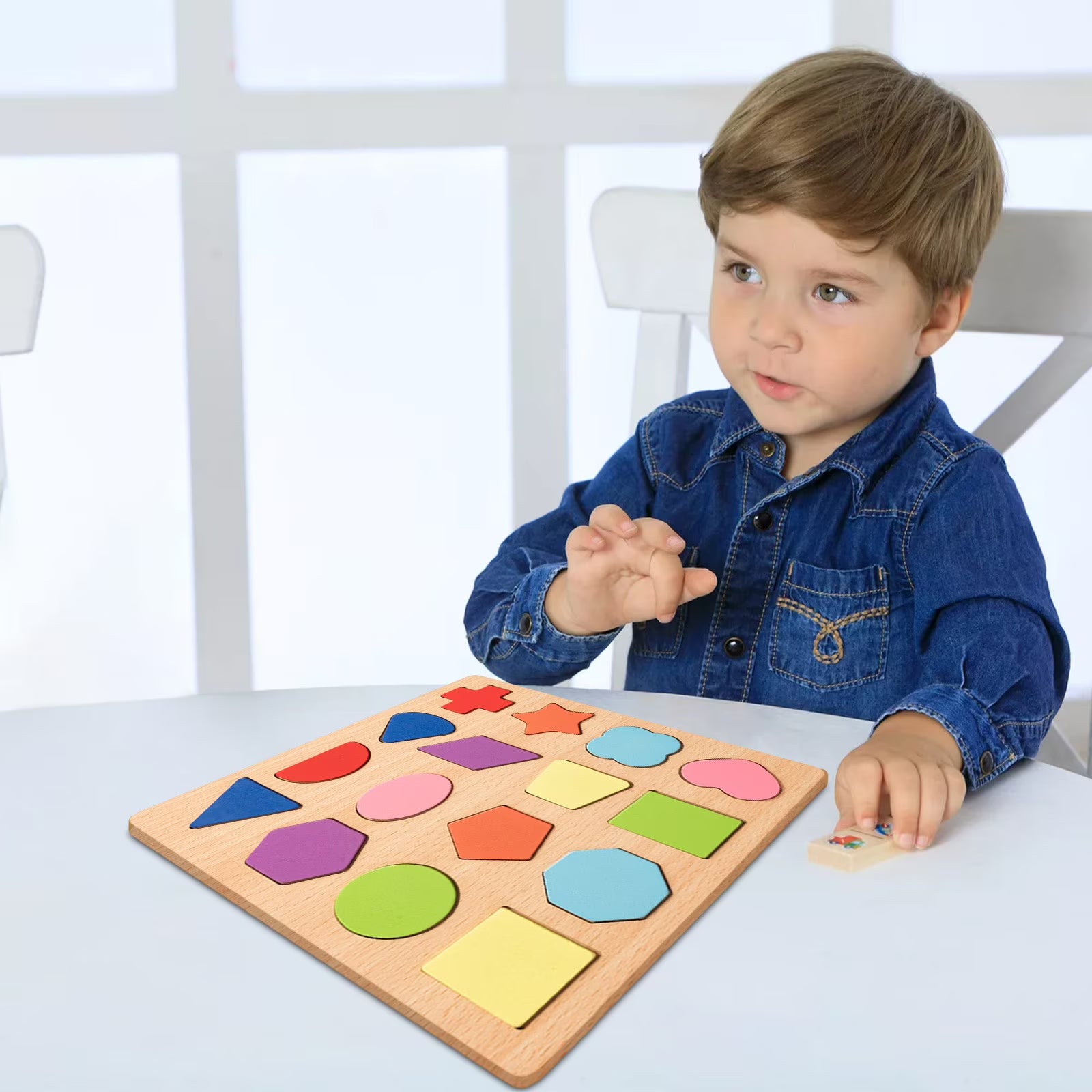 Fidtoy Wooden Geometric Shape Puzzle Board for Toddlers