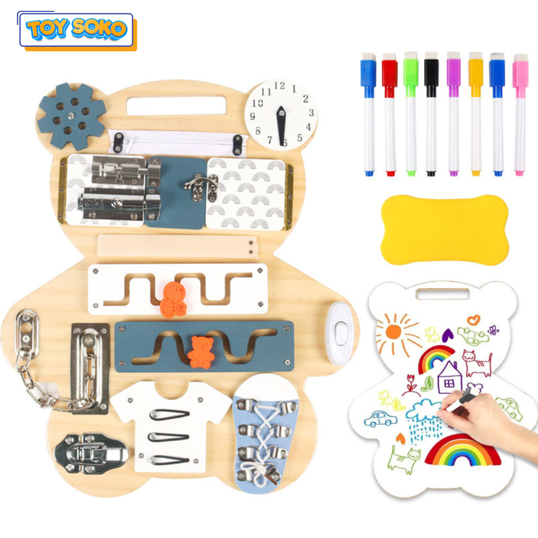 Bear Toddler Busy Board with Whiteboard Toys for 5 Year Olds