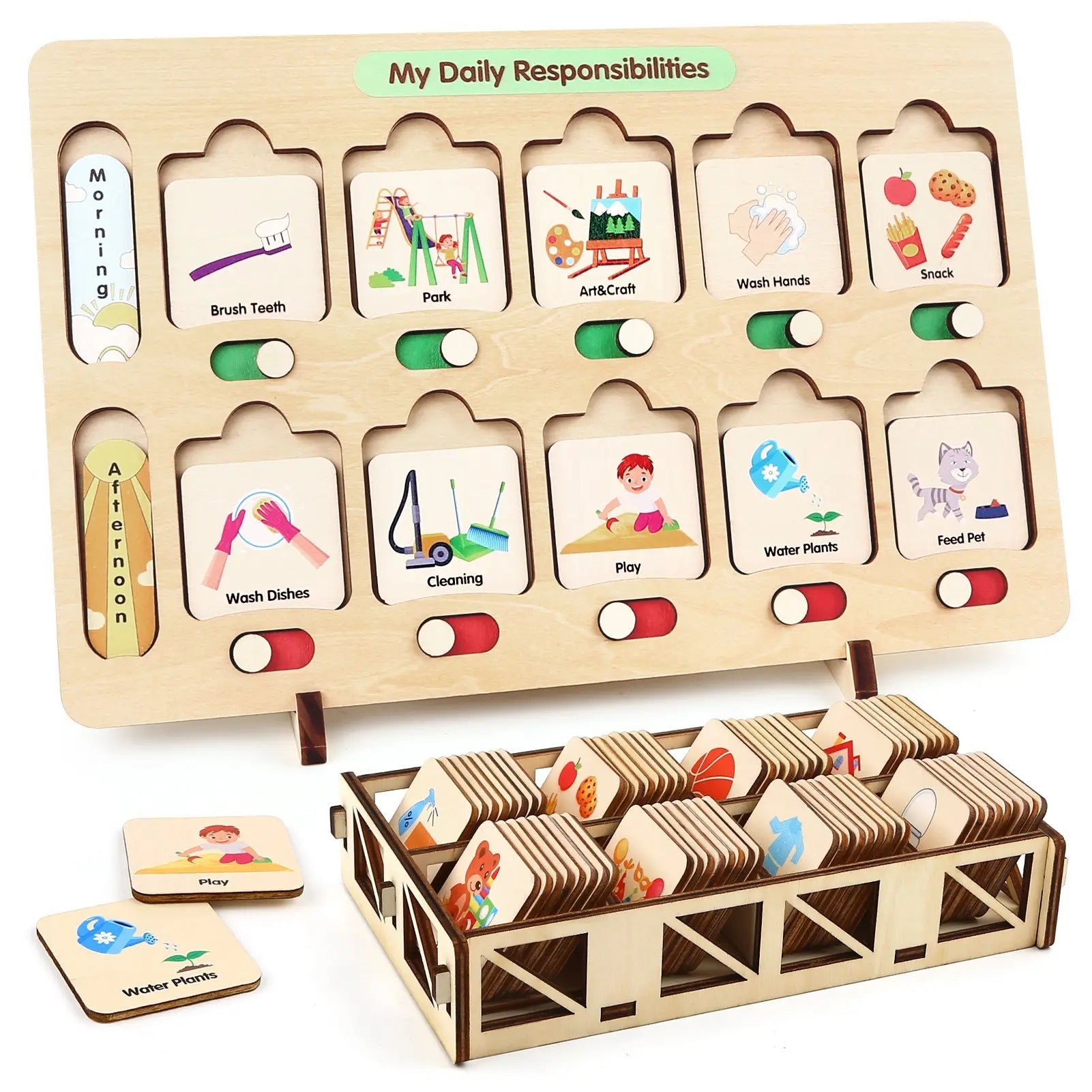 Calendario visual Montessori de madera para niños - Tablero de rutina diaria para niños de 3 a 6 años