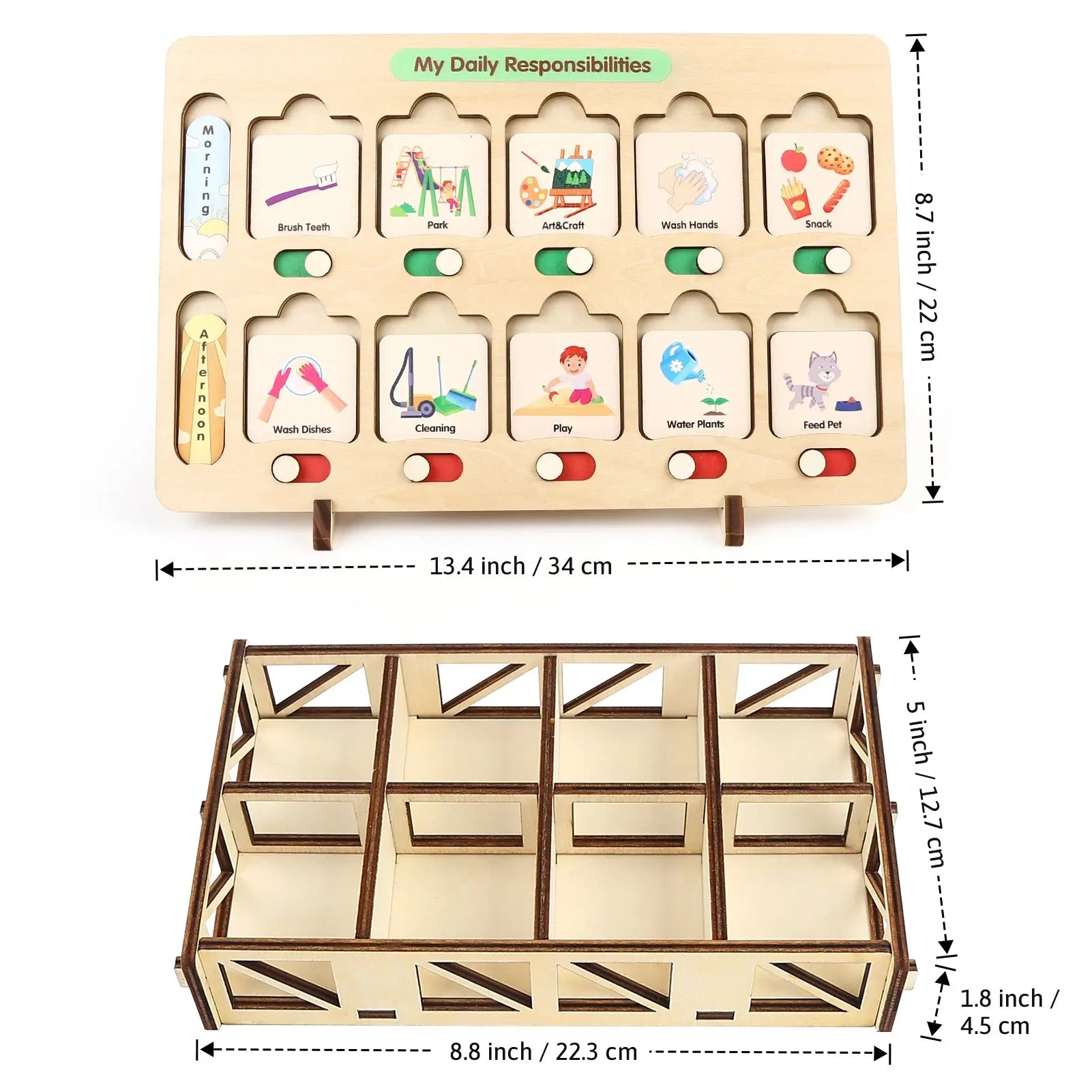 Montessori Wooden Visual Schedule for Kids - Daily Routine Board for 3-6 Years Old