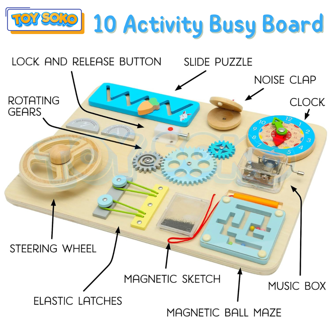 Interactive Busy Board – 10-in-1 Montessori Toys for Toddlers