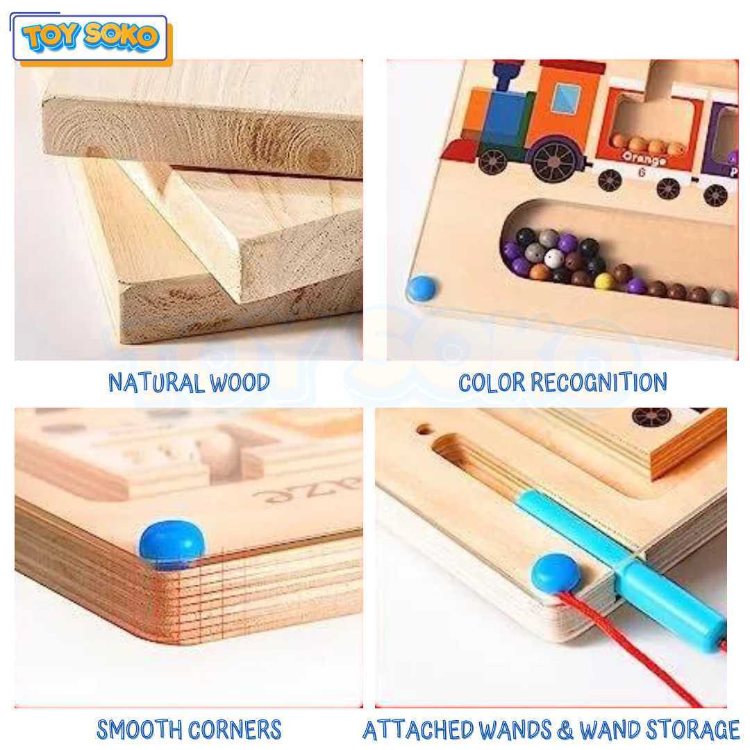 Fidtoy Coffret de train en bois Montessori, jeu de labyrinthe magnétique pour tout-petits