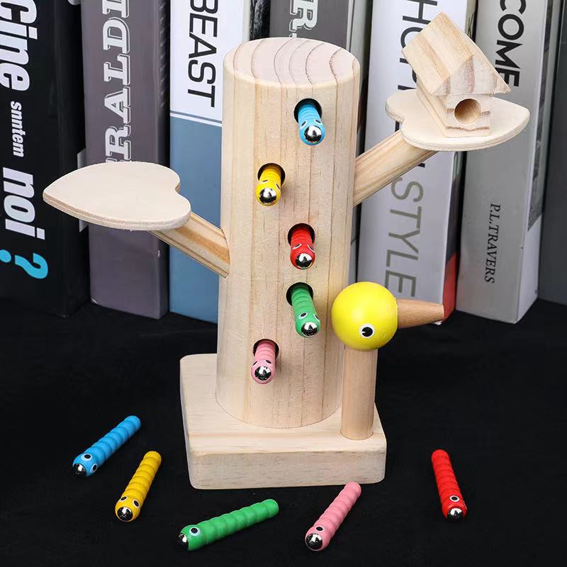 Wooden Tree and Catch Worms Game-Fine motor skills toys