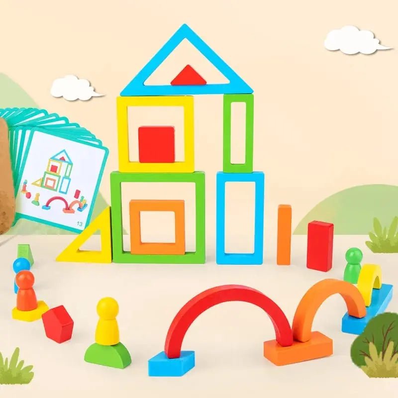 Blocks Puzzle – Improve Geometric Thinking Wooden Stacking Blocks Set Educational Different Shapes for Home Play