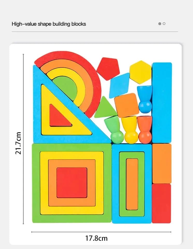 Blocks Puzzle – Improve Geometric Thinking Wooden Stacking Blocks Set Educational Different Shapes for Home Play