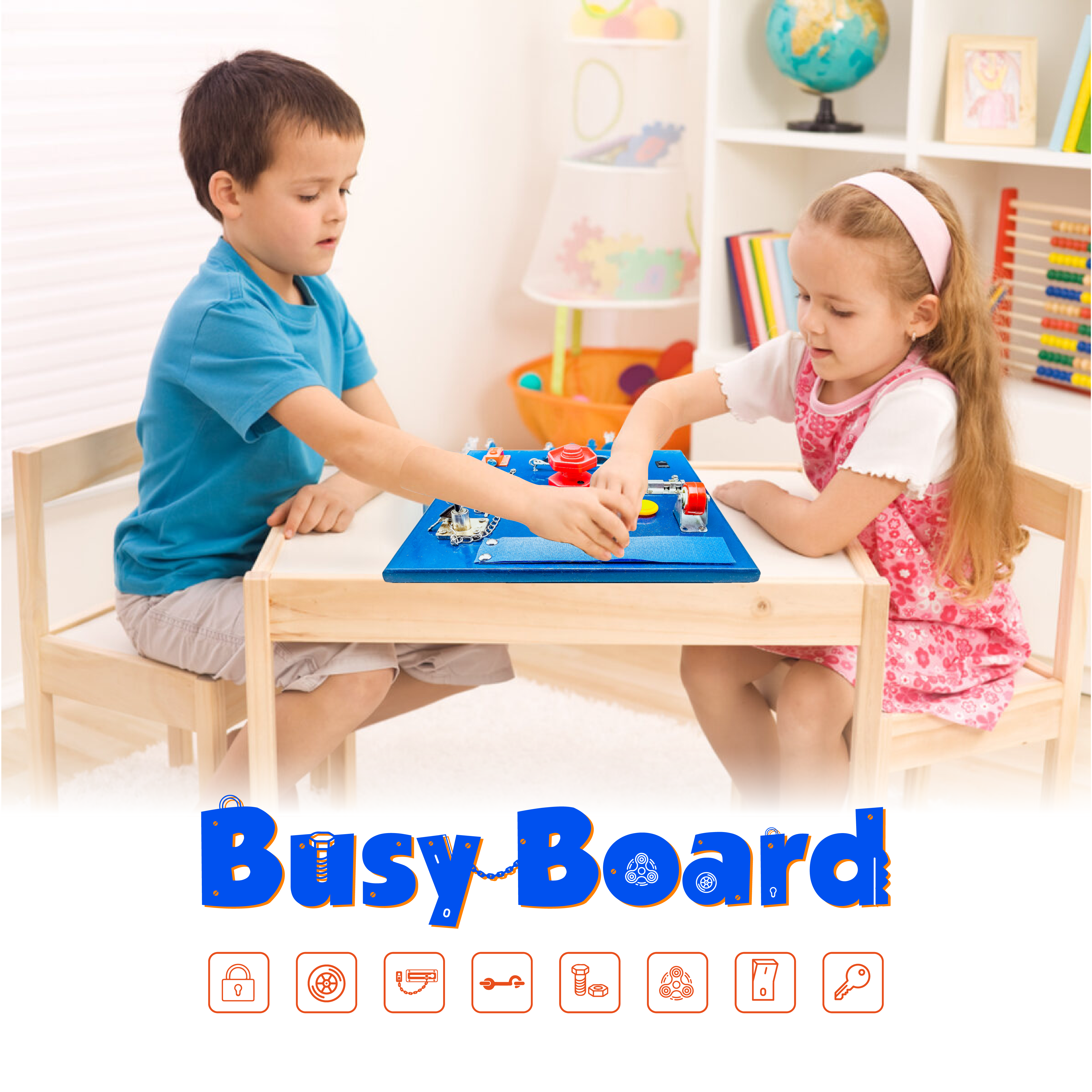 Busy Board - Montessori Activity Learning Wooden board - Yellow