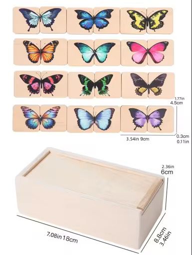 Butterfly Symmetry Matching Puzzle Set | Wooden Educational Puzzle with Storage Box