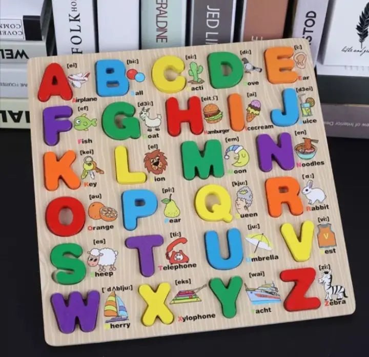 Capital ABCD 3D Wooden Alphabet Board with Illustrated Prints